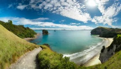 Fototapete Cathedral Cove coastline of coromandel peninsula with footpath to cathedral cove new zealand