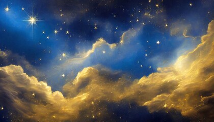 Obraz na płótnie Canvas golden indigo blue abstract mystical galaxy abstract cloudscape hd phone wallpaper ai generated
