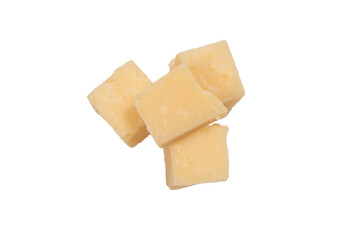 Cheese cubes isolated on a white background.