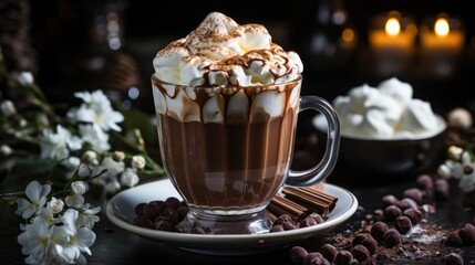 coffee with chocolate, chocolate with marshmallows