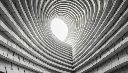abstract building facade concrete void or tunnel with natural light in the end in twist view...