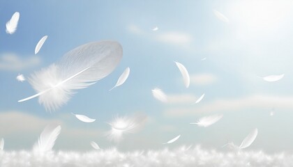 abstract white bird feather falling in the air float feather