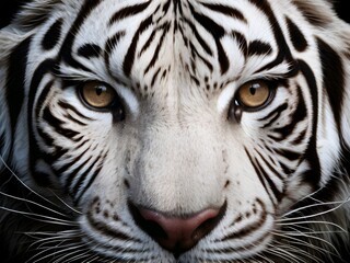 close-up detailed portrait of a white tiger's face