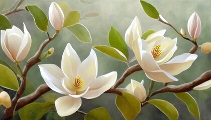 design for mural wallpaper photo wallpaper card postcard floral background magnolia jasmine flowers...