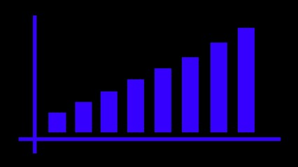 Growth chart icon. Growing graph icon in blue and black background. Graph diagram up icon, profit growth symbol. Increase in revenue chart graph sign.