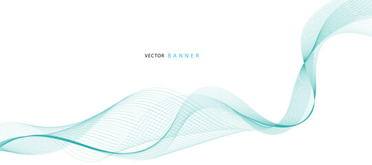 Abstract illustration of vector banner. Modern vector banner template with blue wavy lines.