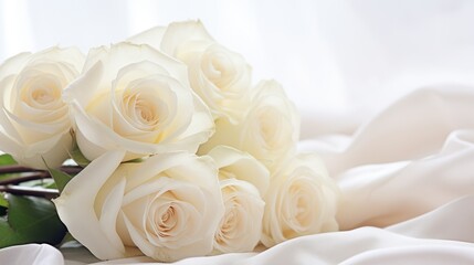 Obraz na płótnie Canvas White roses bouquet on white background with soft focus. 