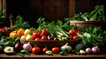 close-up of vegetables pepper, zucchini, tomatoes, eggplant, garlic, zucchini, squash, generated by AI