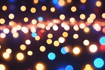 holiday illumination and decoration concept - christmas garland bokeh lights over dark blue...