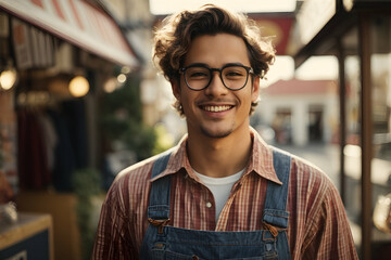 Fototapeta premium Portrait of handsome young man in eyeglasses looking at camera