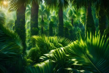  idyllic palm garden with leaves and stems 