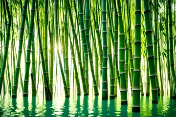 thick bamboo stems in a row in water