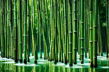 bamboo stems in a row in water