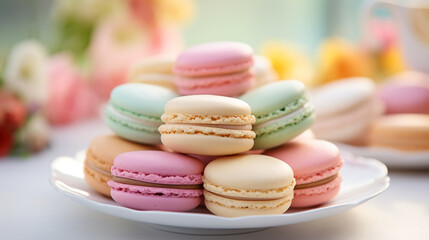 Fototapeta na wymiar colorful macaroons on a table dessert, macaroon, macaron, food, cake, sweet, french, colorful, macaroons, biscuit, pink, cookie, delicious, snack, macarons, white, france, green, assortment, cookies