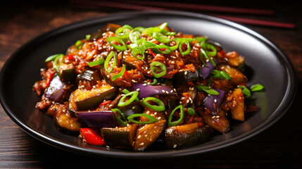 Hot spicy stir fry eggplant in Korean style