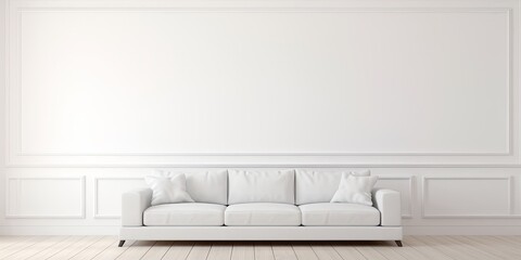 Empty white room with sofa and blank wall background.