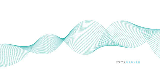 Abstract illustration of vector banner. Modern vector banner template with blue wavy lines.
