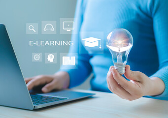 e-learning education Internet lessons, technology, internet education People attending online...