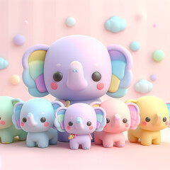 3D cute elephant family 