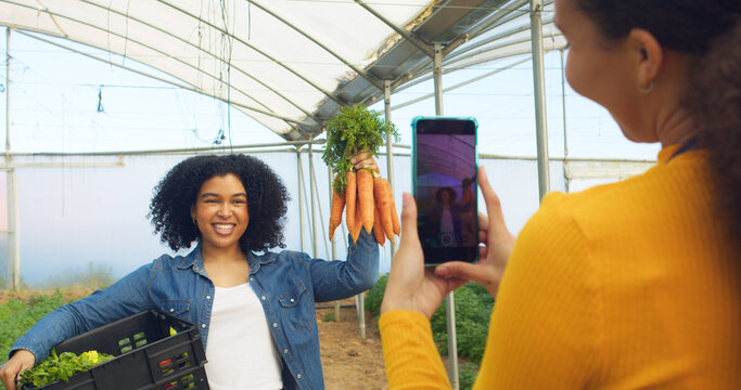 Behind the scenes over the shoulder shot of farmer filming social media sell veg - Powered by Adobe