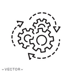 optimization operation, process management icon, fix strategy industry, transmission gear wheel, thin line  symbol isolated on white background, editable stroke eps 10 vector illustration 