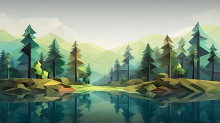 A Painting of a Lake Surrounded by Trees
