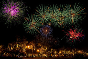 Bangkok,Thailand - Dec 30 , 2023 : Firework show at Suan Luang Rama 9, one day before the new year...
