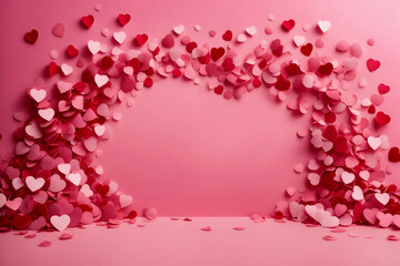 Valentine's Day concept scattered paper hearts with pure gradient pink background