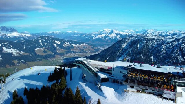 Skiwelt ski resort in Austrian alps, Brixen im Thale, aerial view, Austria