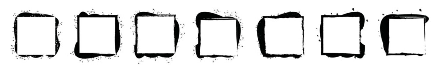 Grunge brush outline frames set. Hand drawn rectangle sketch frame borders shape elements.