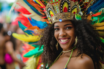 Obraz premium Beautiful Latin woman dancing on the streets during carnival.