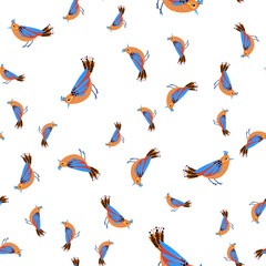 Fototapeta na wymiar Seamless pattern with birds. Decorative flowers. Pattern with stylized birds. Vector, Flat style.