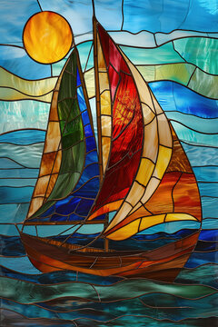 Stained glass image of sailing boat