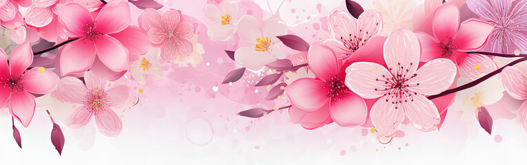 Abstract Spring Banner with Pink Cherry Blossoms