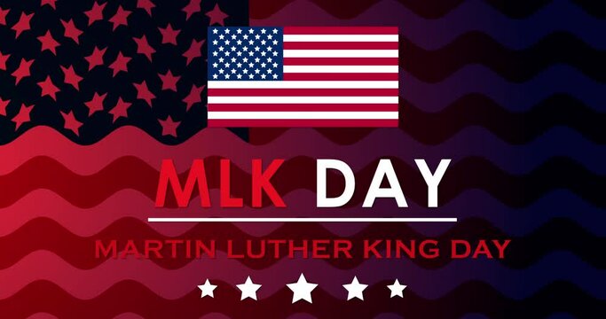 
Martin Luther King Jr Day, MLK Day celebrates civil rights in US banner in 4K. Day of Service Concept of Unity and Equality motion graphic with national flag of USA patriotic African event liberty BG