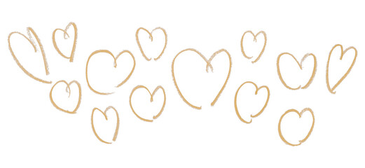 Fototapeta premium Pencil drawing light brown hearts isolated on transparent background.