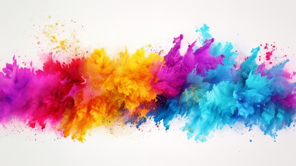 Explosión de colores que cubre la parte media de la imagen simulando humo con fondo blanco - obrazy, fototapety, plakaty