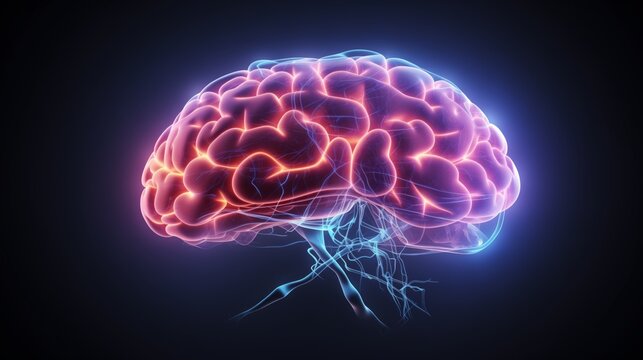 Detailed Realistic Brain Depiction on Dark Backdrop Highlighting Neural Finesse