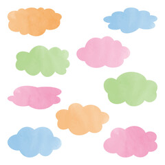 Set of vector colorful watercolor clouds isolated on white background.