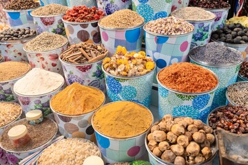 Variety of spices in the Dubai spice market