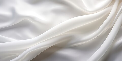 Silky white cloth with creased folds gently waving. - obrazy, fototapety, plakaty