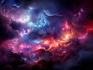 Background of clouds of fractal foam and abstract lights on the subject of art, spirituality - obrazy, fototapety, plakaty