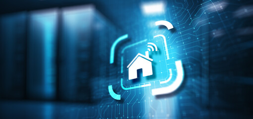 Smart home control panel on virtual screen. IOT and Automation technology concept.