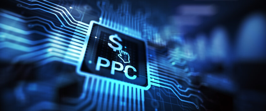 PPC Pay per click payment technology digital marketing internet business concept on virtual screen.