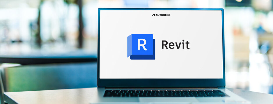 Laptop computer displaying logo of Autodesk Revit