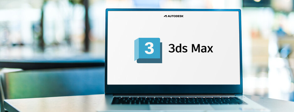Laptop computer displaying logo of Autodesk 3ds Max