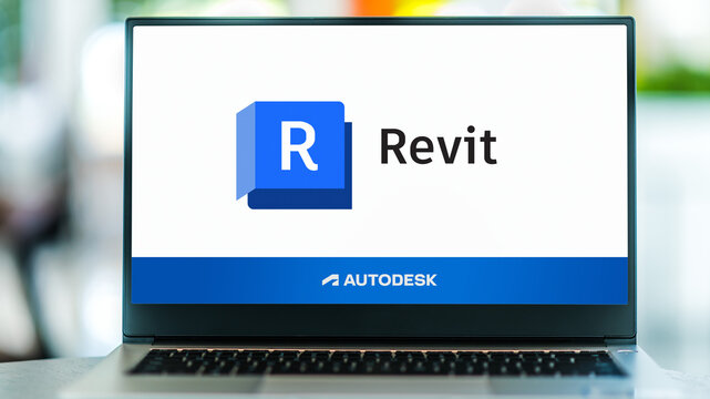 Laptop computer displaying logo of Autodesk Revit