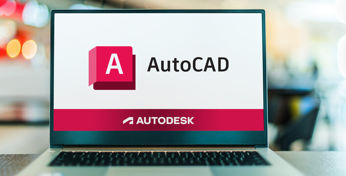 Laptop computer displaying logo of AutoCAD