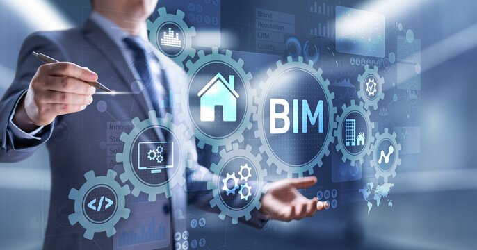 BIM Building Information Modeling Technology concept on virtual screen.