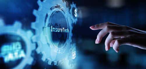 Insurtech Insurance technology online business finance concept on screen - obrazy, fototapety, plakaty